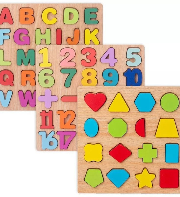 Mainan edukasi anak puzzle kayu huruf angka